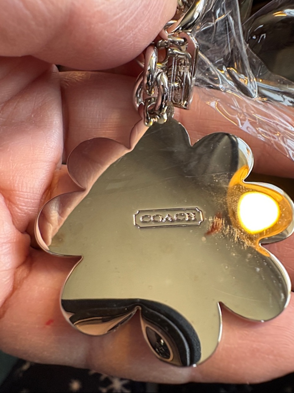 Coach Pink Flower Enamel Keychain Charm with Silver Hardware - Picture 3 of 4